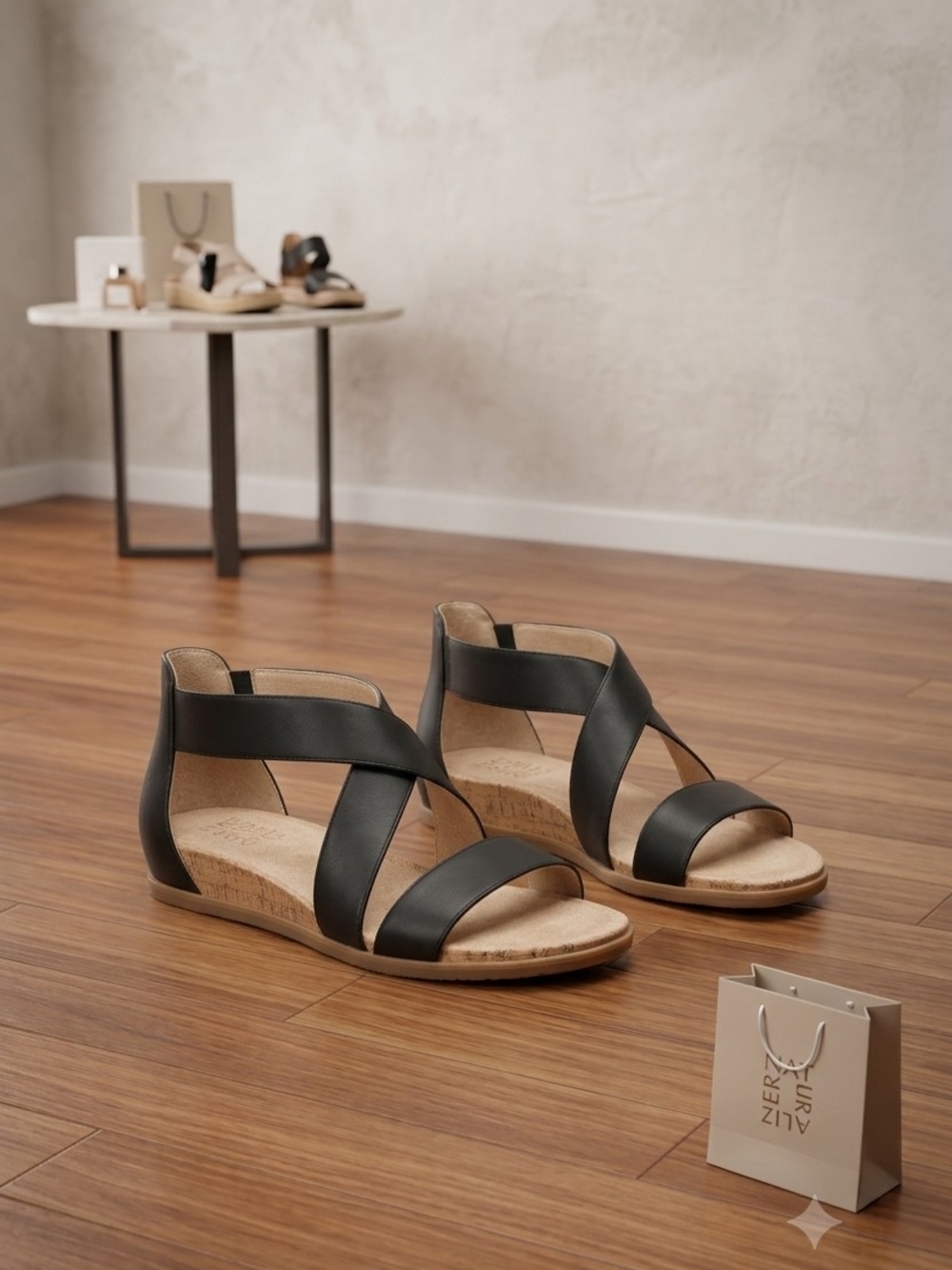 Naturalizer Black Strappy Wedge Sandals